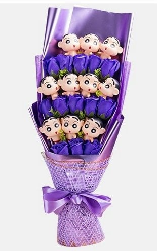 10pcs  shin chan disney micky minion  WITH 13pc soap flower and gift box