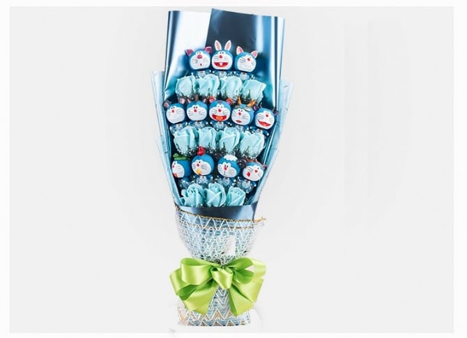 12pcs  Doraemon 11 soap flower bouquet with gift box and card