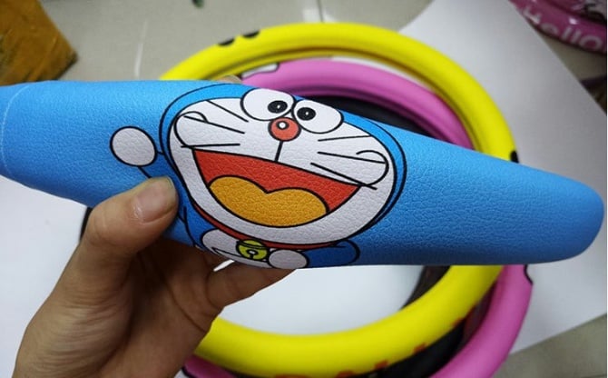 leather PU car steering for Doraemon kitty mickey pink pantern