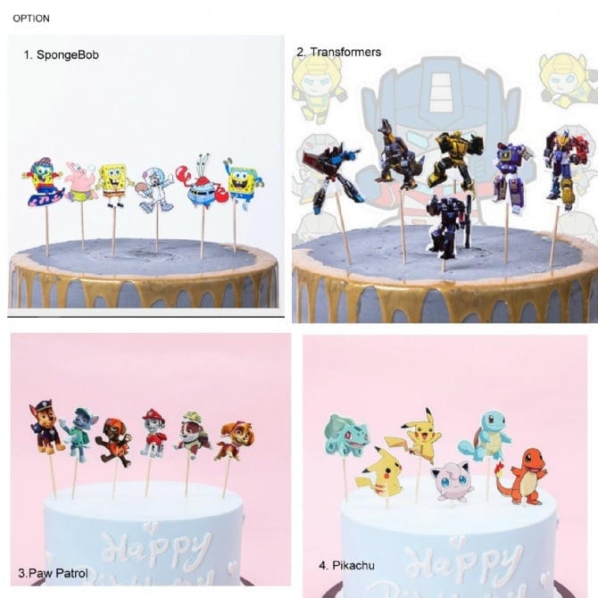 12pcs paw patrol doraemon hello kitty Theme Cartoon Character Cake Topper Happy Birthday