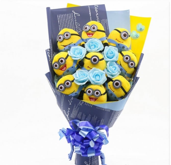 9pcs minion with 6pcs soap flower for Birthday Anniversary Valentines mother's father's day present card