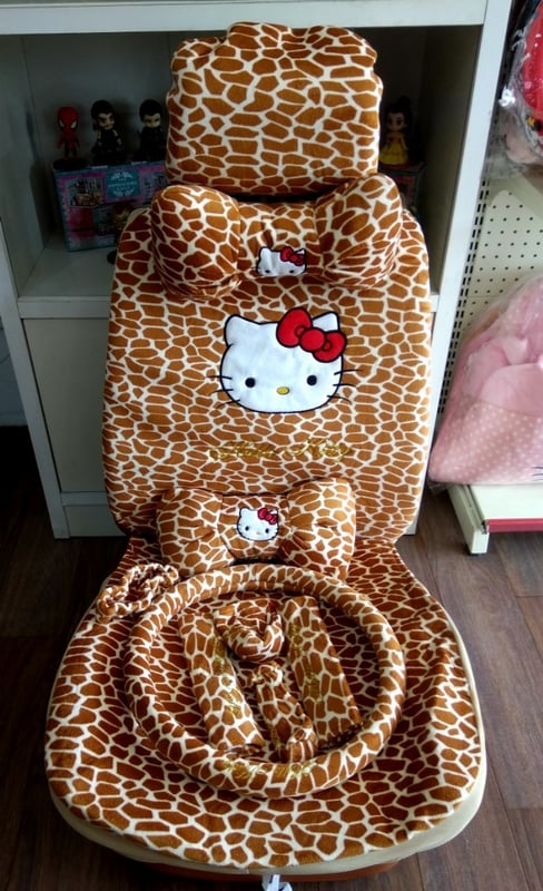 hello kitty leopard short staple cotton 4-5 seat Car Seat Cover with steering and all accessory