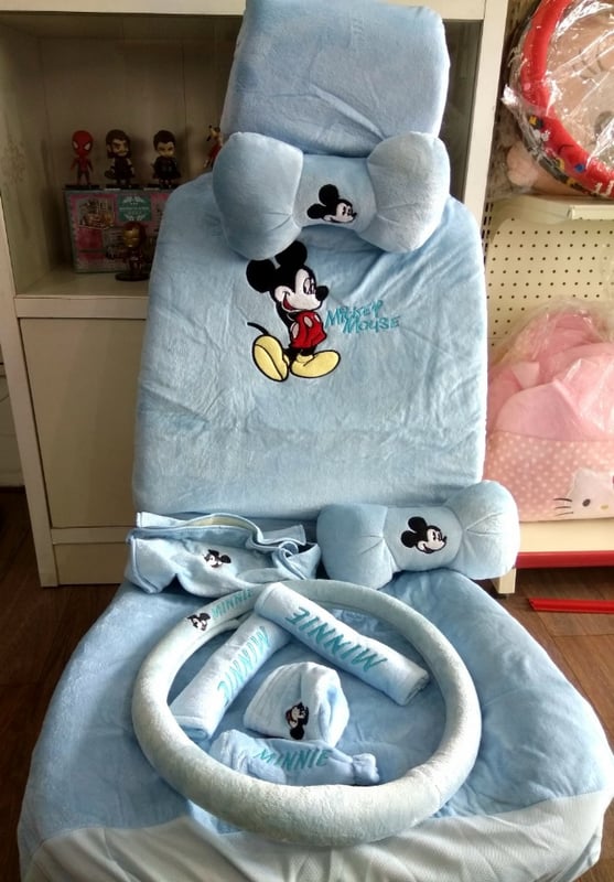 mickey short staple cotton 4-5 seat Car Seat Cover with steering and all accessory