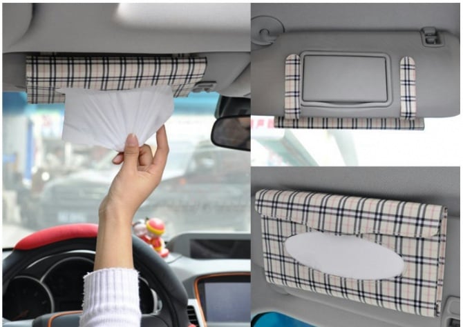 Car Sun Visor Tissue Cover Box Holder Clip Sun Visor Back Seat