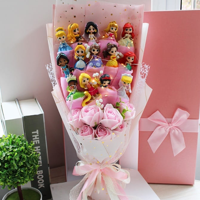 14pcs princess 7pcs soap flower bouquet with gift box