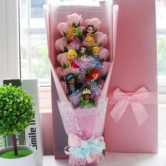 8pcs princess 10pcs soap flower bouquet with gift box