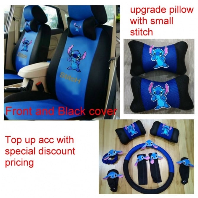 Stitch 2 add thick Spacer Fabric Full set front and black Car Seat Cover