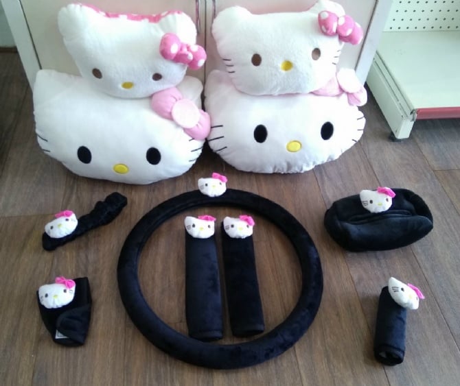 hello kitty soft Car accessories pillow hand Brake Gear Seat Belt Mirror -black