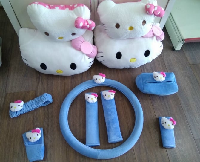 hello kitty soft Car accessories pillow hand Brake Gear Seat Belt Mirror - BLUE