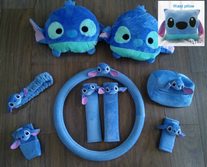 STITCH soft Car accessories pillow hand Brake Gear Seat Belt Mirror - BLUE