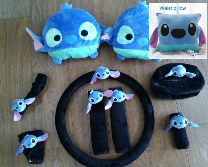 STITCH soft Car accessories pillow hand Brake Gear Seat Belt Mirror - black