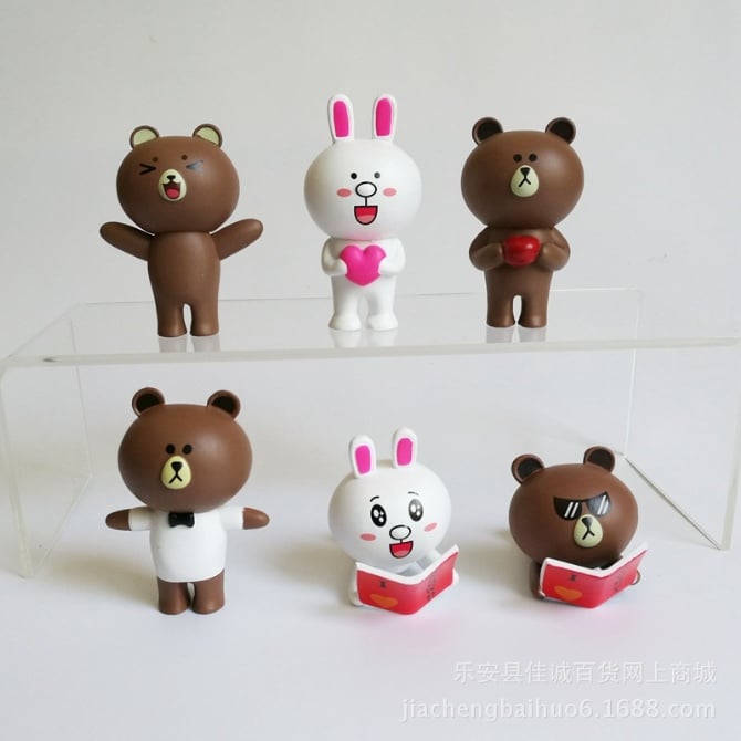 6 in 1 reading line toy , Brown bear and rabbit Ni figure / cake topper