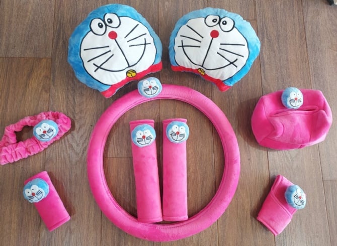 Doraemon soft Car accessories pillow hand Brake Gear Seat Belt Mirror - rose red