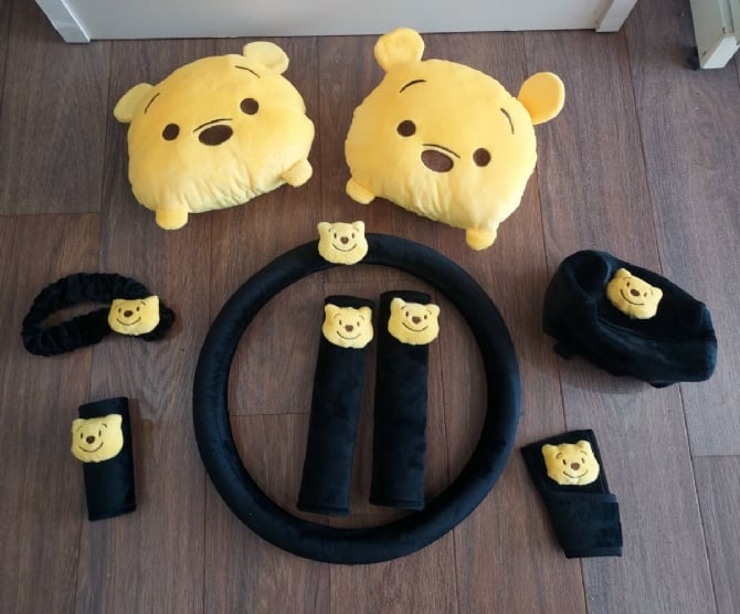 Winnie the Pooh soft Car accessories pillow hand Brake Gear Seat Belt Mirror - black