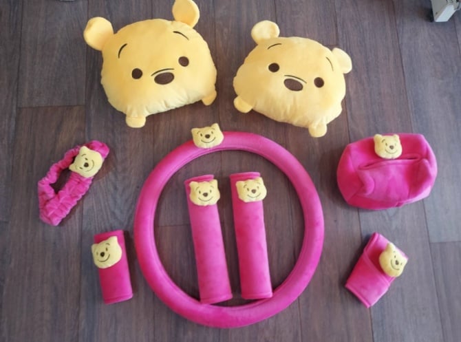 Winnie the Pooh soft Car accessories pillow hand Brake Gear Seat Belt Mirror -rose red
