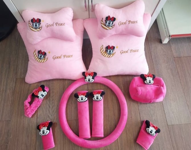 Minnie soft Car accessories pillow hand Brake Gear Seat Belt Mirror