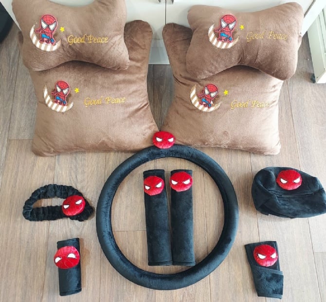 SPIDERMAN soft Car accessories pillow hand Brake Gear Seat Belt Mirror