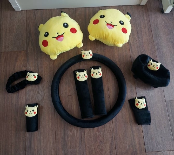 Pikachu soft Car accessories pillow hand Brake Gear Seat Belt Mirror