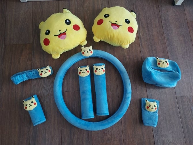Pikachu soft Car accessories pillow hand Brake Gear Seat Belt Mirror