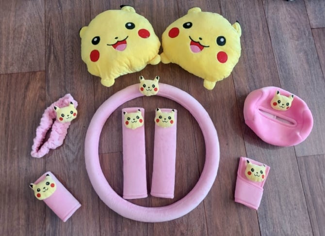 Pikachu soft Car accessories pillow hand Brake Gear Seat Belt Mirror