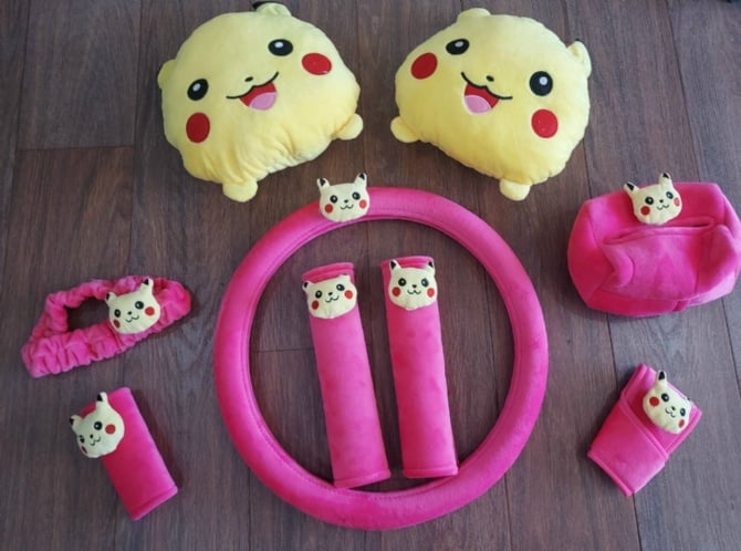 Pikachu soft Car accessories pillow hand Brake Gear Seat Belt Mirror