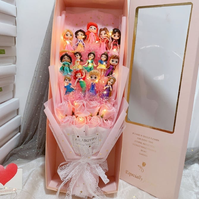 14pcs princess 8pcs soap flower bouquet with gift box