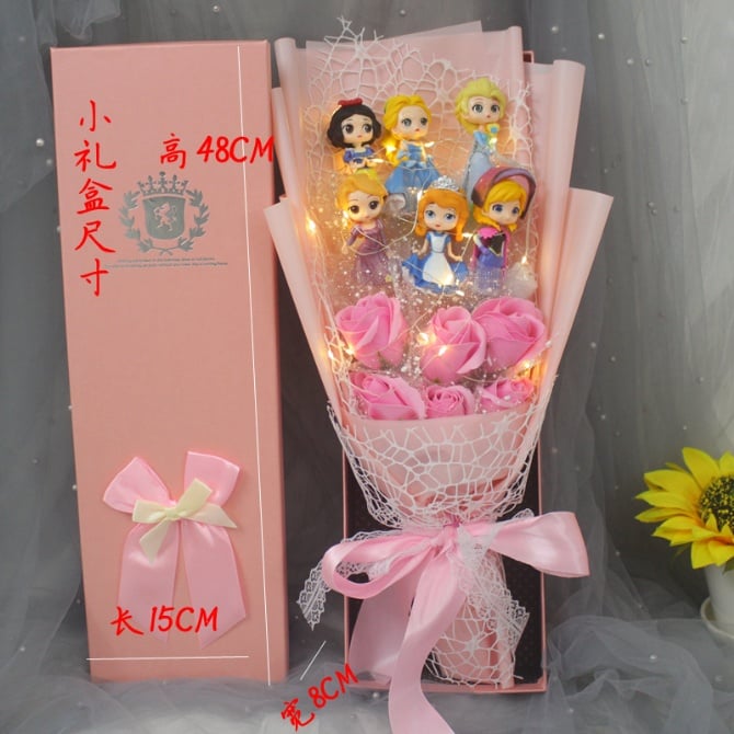 6pcs princess 6pcs soap flower bouquet with gift box
