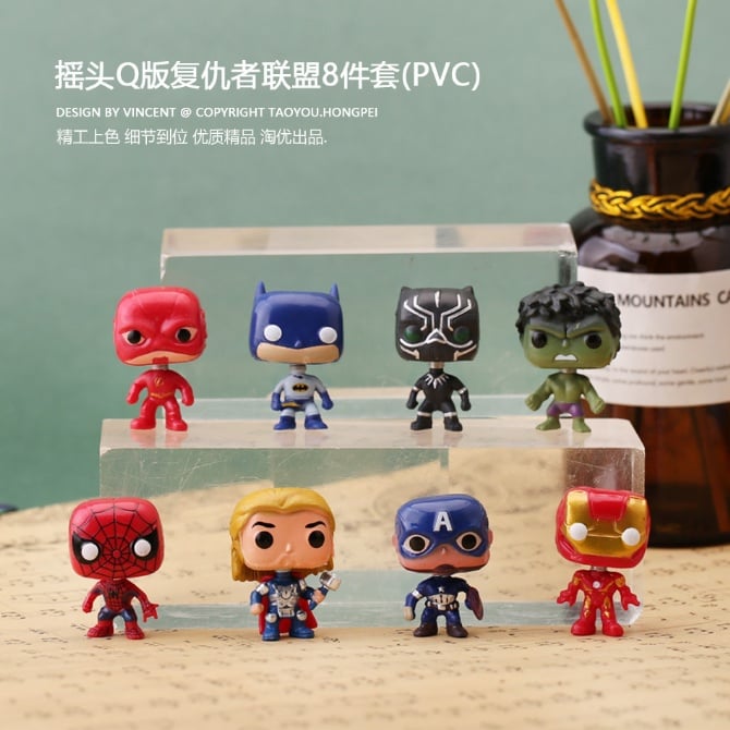 8 in 1 Figurine set / cake Topper for Q version Marvel's The Avengers BATMAN SPIDERMAN