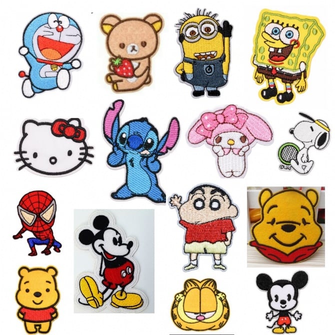 Doraemon hello kitty winnie mickey patch stickers  ironing stickers cloth decals 衣服补丁贴儿童小号布贴服饰装饰修复破洞补丁贴高温熨烫贴布贴花