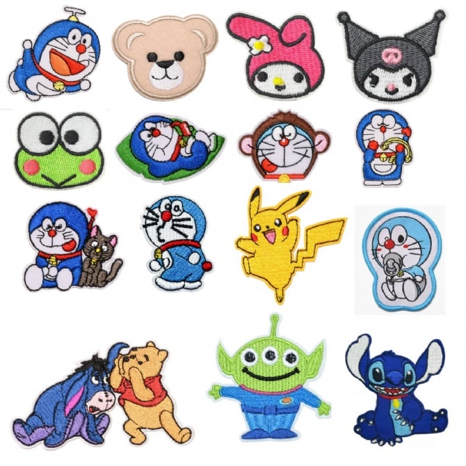 Doraemon pikachu bear kuromi winnie mickey patch stickers ironing stickers cloth decals 衣服补丁贴儿童小号布贴服饰装饰修复破洞补丁贴高温熨烫贴布贴花