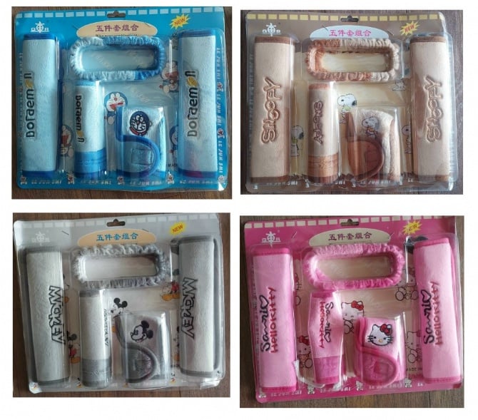 (D3) soft 5 IN 1 Car accessories hand Brake Gear Seat Belt Mirror snoopy hello kitty doraemon