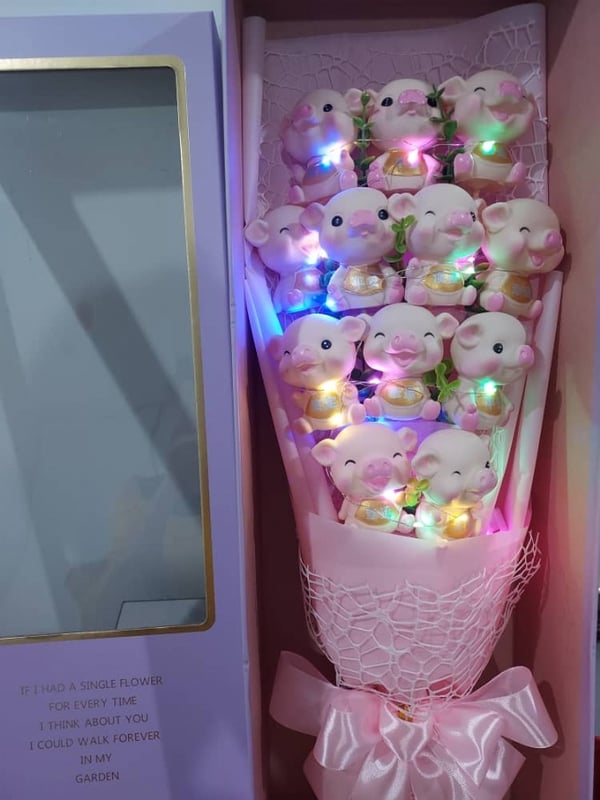 12pcs cute pig bouquet with gift box and card