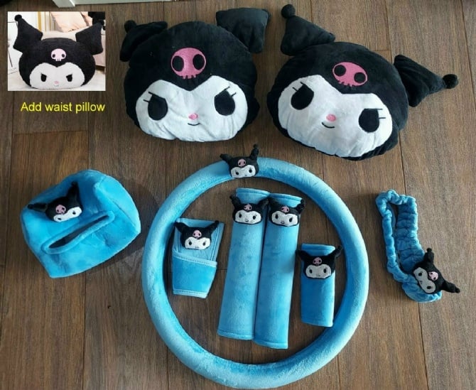 Kuromi BLUE soft Car accessories pillow hand Brake Gear Seat Belt Mirror