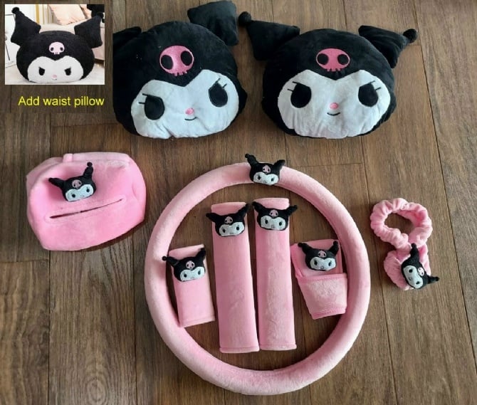 Kuromi PINK soft Car accessories pillow hand Brake Gear Seat Belt Mirror