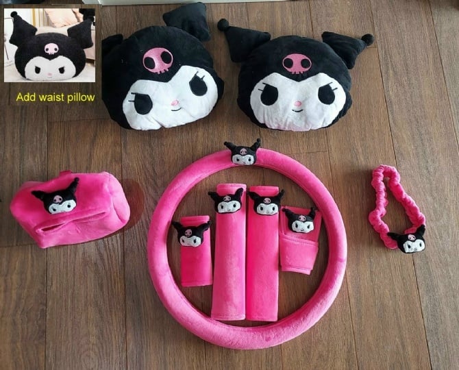 Kuromi ROSE RED soft Car accessories pillow hand Brake Gear Seat Belt Mirror