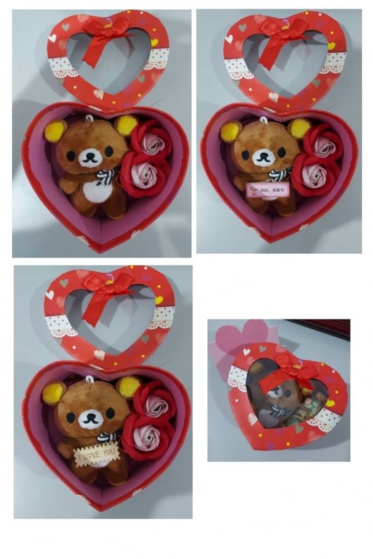 2pcs Soap Flower with rilakkuma I LOVE you or customize word and love Gift box wih free card (RED)