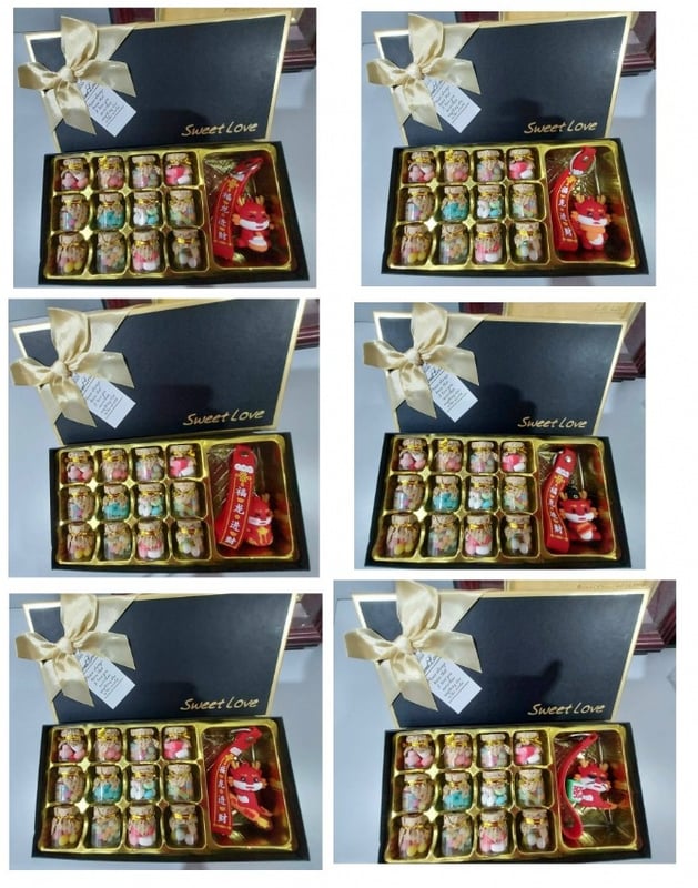 12pcs Wishing Bottle Candy 1pc 2024 CNY dragon wishing keychain with gift box