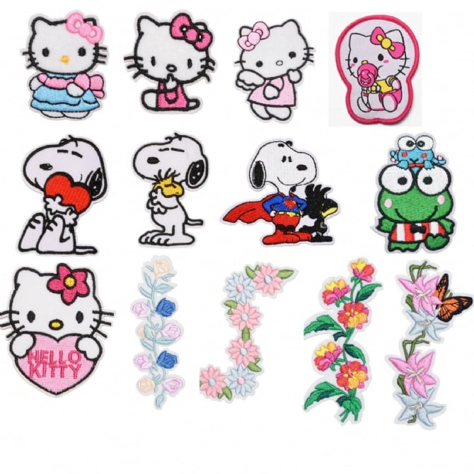 hello kitty snoopy flower patch stickers  ironing stickers cloth decals 衣服补丁贴儿童小号布贴服饰装饰修复破洞补丁贴高温熨烫贴布贴花