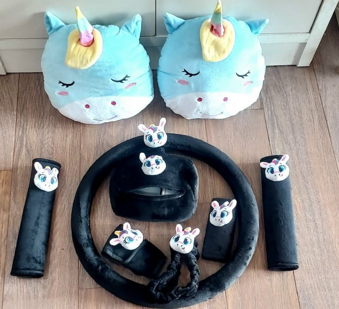 black unicorn soft Car accessories pillow hand Brake Gear Seat Belt Mirror