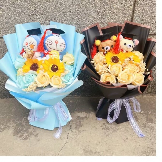 graduation Rilakkuma bear bear doraemon Valentine's  9 Rose soap flower 2 sunflower bouquet birthdays free paper bag and card