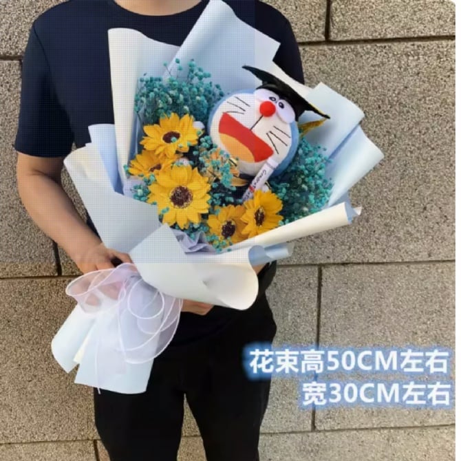Graduation Rilakkuma bear bear doraemon Valentine's  6 sunflower bouquet birthdays free card