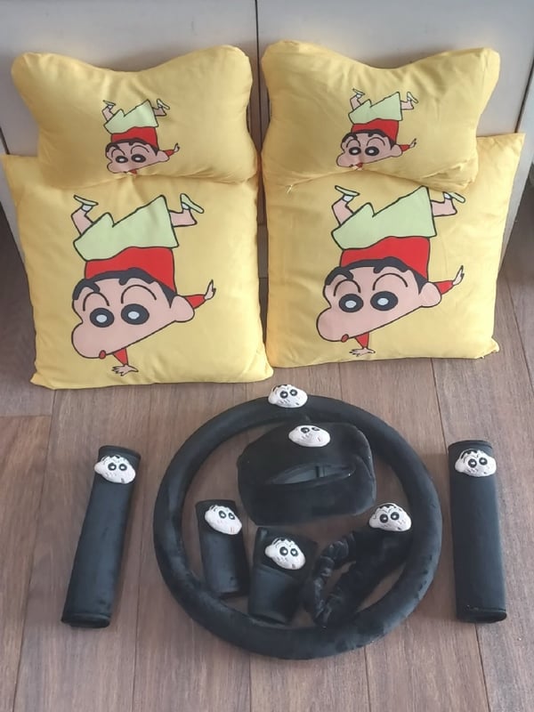black SHIN CHAN  soft Car accessories pillow hand Brake Gear Seat Belt Mirror