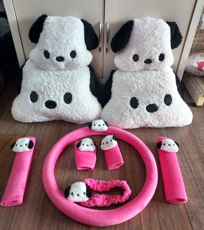 ROSE RED Pochacco soft Car accessories pillow hand Brake Gear Seat Belt Mirror