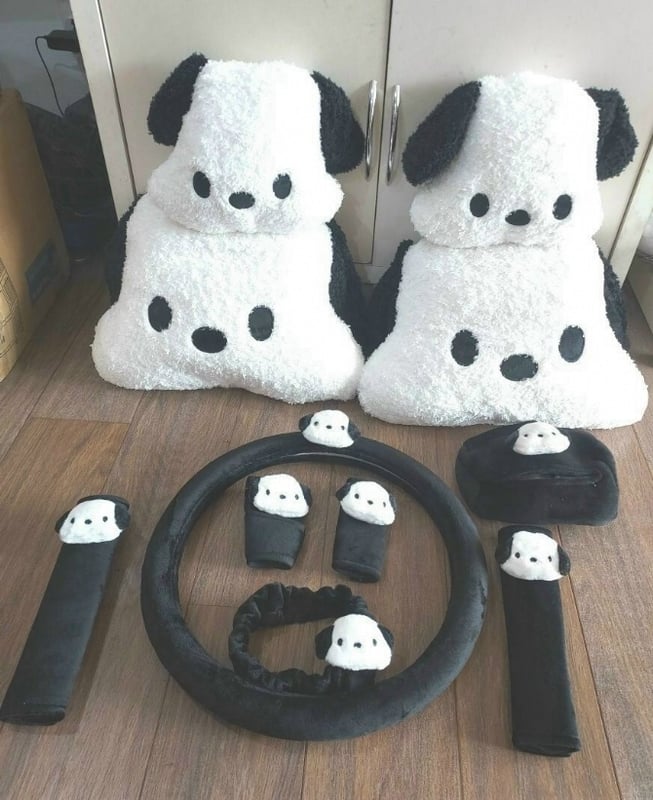 BLACK Pochacco soft Car accessories pillow hand Brake Gear Seat Belt Mirror