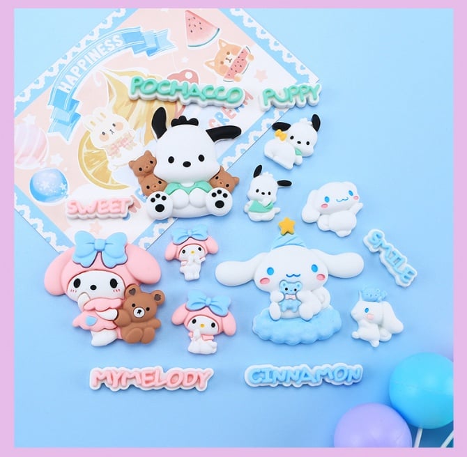 mix size hello kitty melody Sitting Animal diy Cream Glue Phone Case Accessories diy Hair Accessories Shoe Buckle Water Cup Patch Diy Resin Accessories  GCN30022