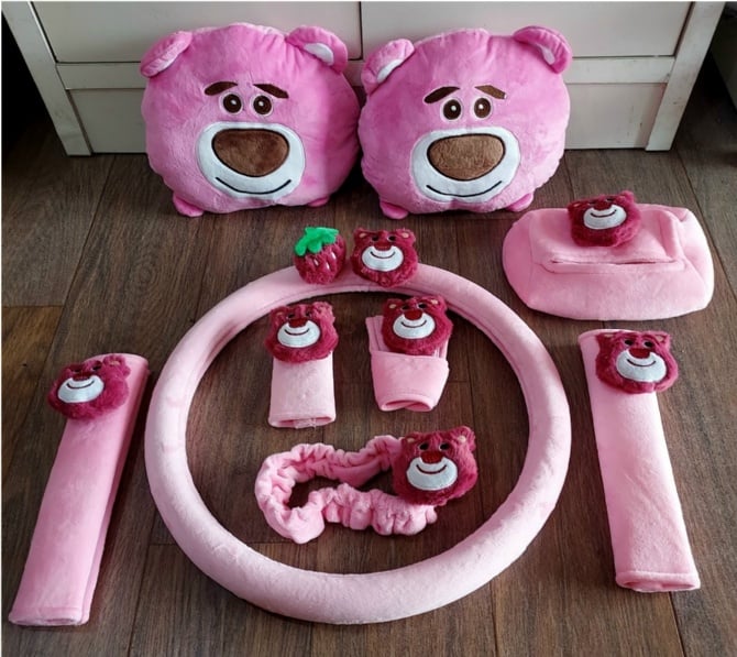 pink Lotso soft Car accessories pillow hand Brake Gear Seat Belt Mirror