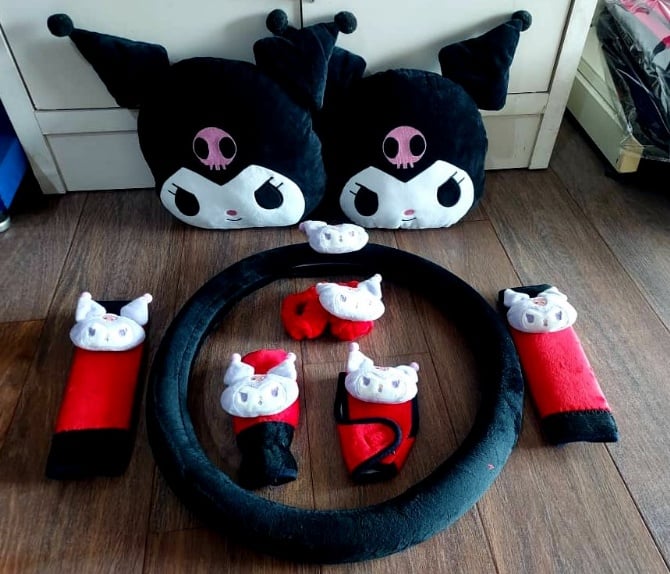 Kuromi red black soft Car accessories pillow hand Brake Gear Seat Belt Mirror
