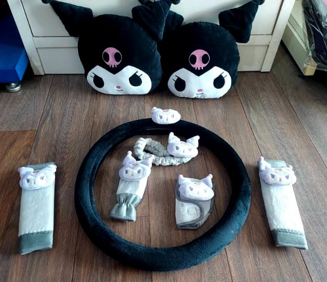 Kuromi grey soft Car accessories pillow hand Brake Gear Seat Belt Mirror