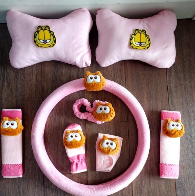 Garfield pink soft Car accessories pillow hand Brake Gear Seat Belt Mirror