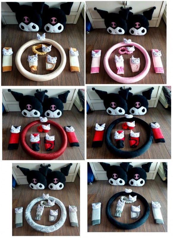 Kuromi fullset soft Car accessories pillow hand Brake Gear Seat Belt Mirror